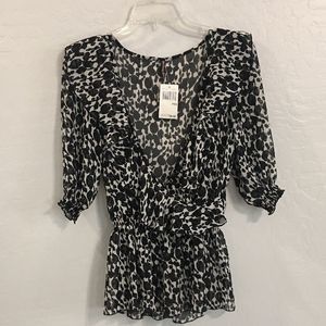 NEW Mushka by Sienna Rose Black White Sheer Blouse